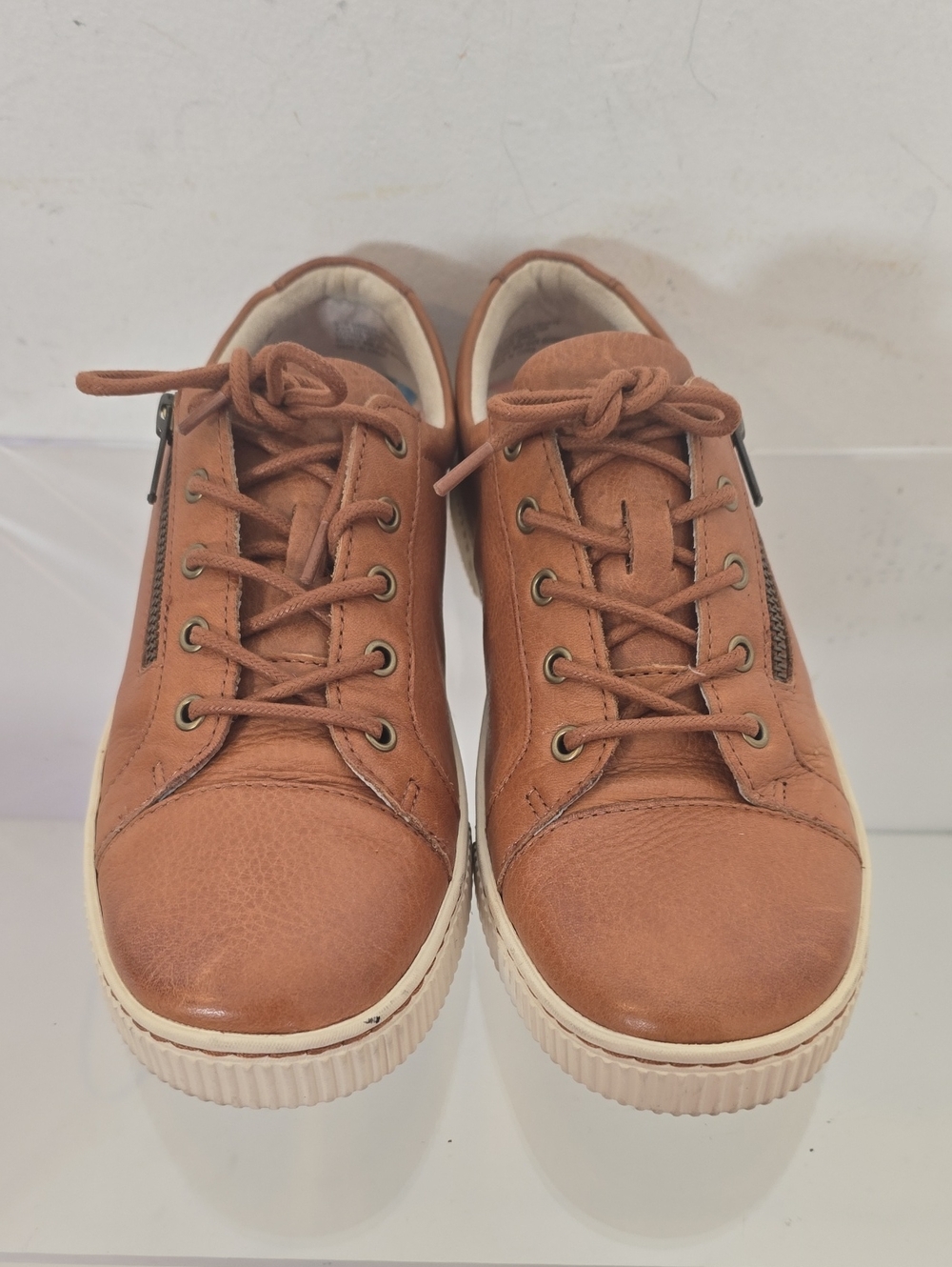 Born Tan Leather Lace-Up Slip-On Sneakers with Side Zippers